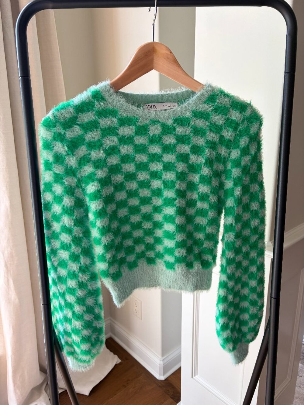 ZARA Green Checkered Sweater Size S